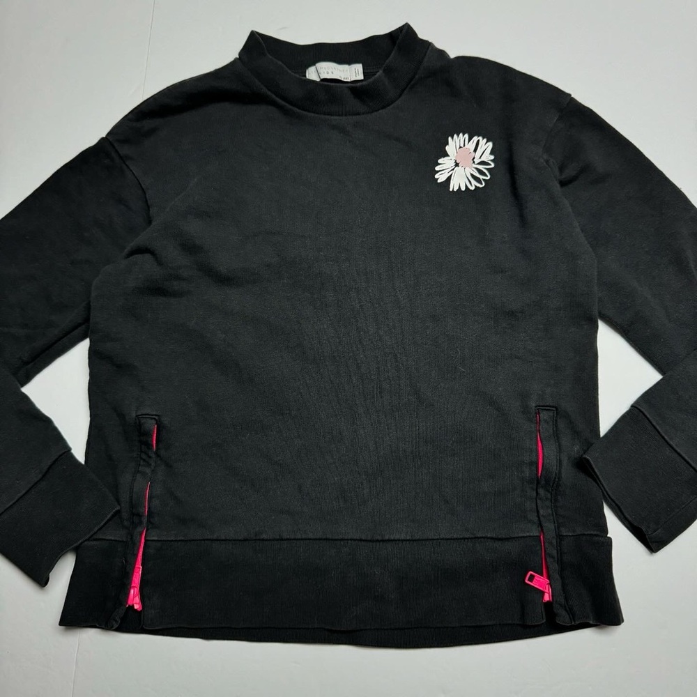 Stella McCartney Kids Painted Daisy Side Zip Crew Neck Sweater In Black Size: 12